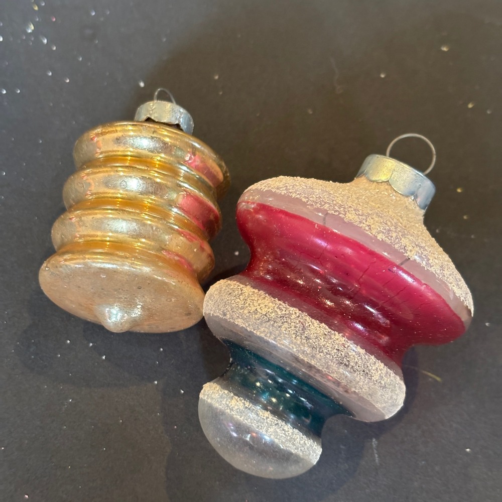 Shiny Brite Vintage Mercury Glass Lantern Christmas Ornaments Set 2